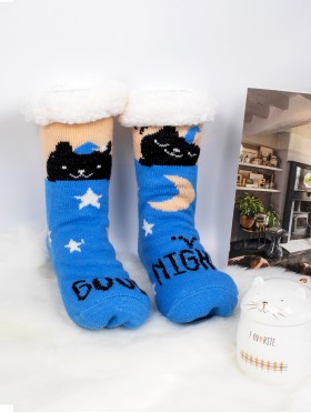 Indoor  Anti-Slippery Slipper Socks W/ Sleeping Cat Design